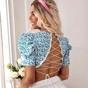 Summer Floral Crop Top Blue